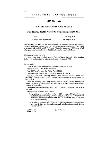 The Thames Water Authority Constitution Order 1973