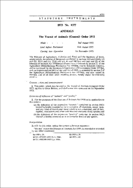 The Transit of Animals (General) Order 1973