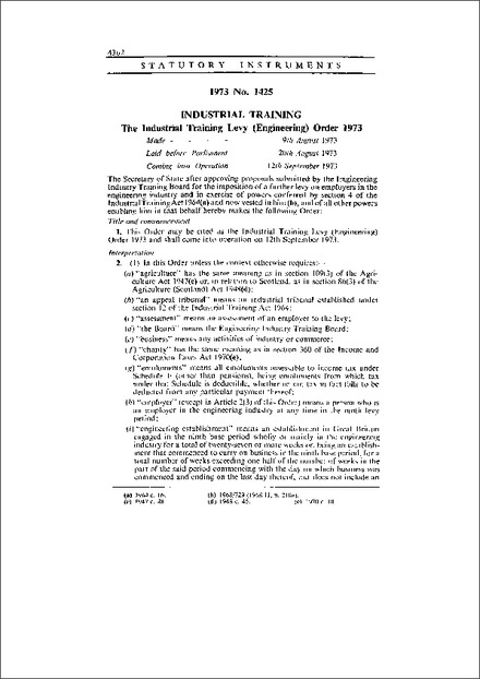 The Industrial Training Levy (Engineering) Order 1973