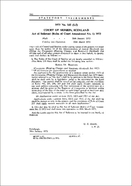 Act of Sederunt (Rules of Court Amendment No. 1) 1973