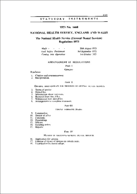 The National Health Service (General Dental Services) Regulations 1973