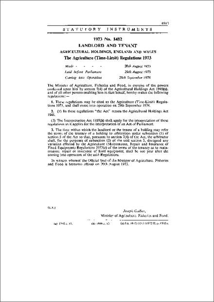 The Agriculture (Time-Limit) Regulations 1973