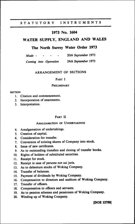 The North Surrey Water Order 1973