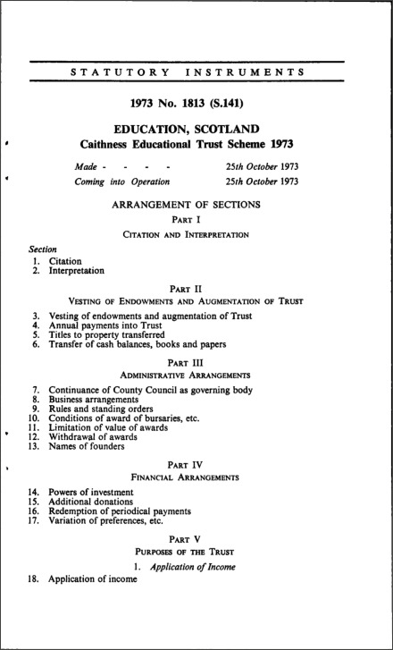 Caithness Educational Trust Scheme 1973