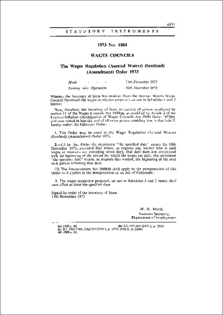 The Wages Regulation (Aerated Waters) (Scotland) (Amendment) Order 1973