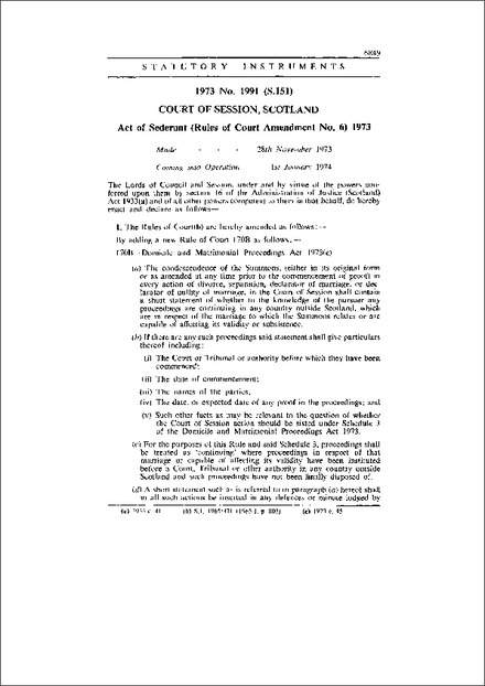 Act of Sederunt (Rules of Court Amendment No. 6) 1973