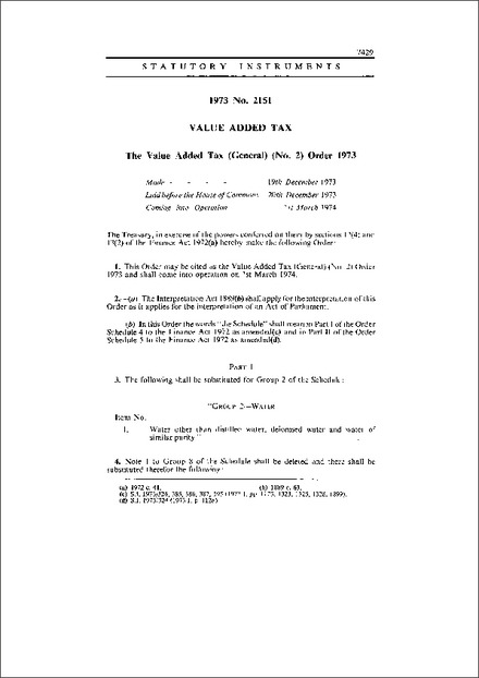 The Value Added Tax (General) (No. 2) Order 1973