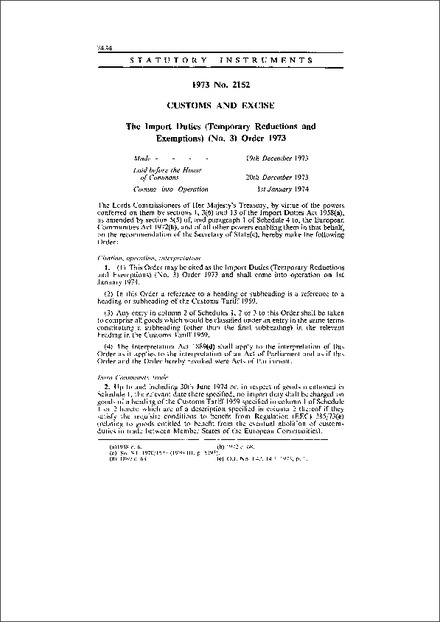 The Import Duties (Temporary Reductions and Exemptions) (No. 3) Order 1973