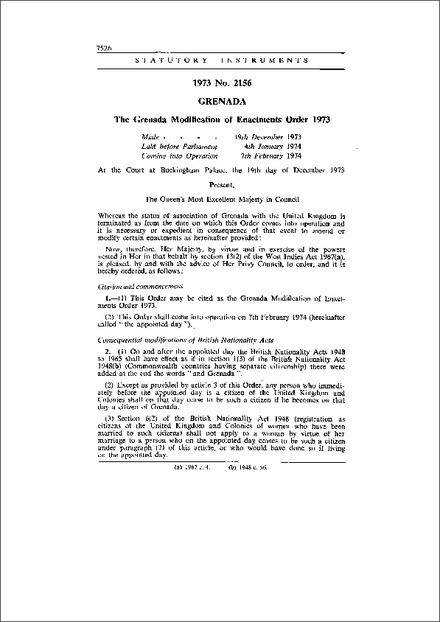 The Grenada Modification of Enactments Order 1973