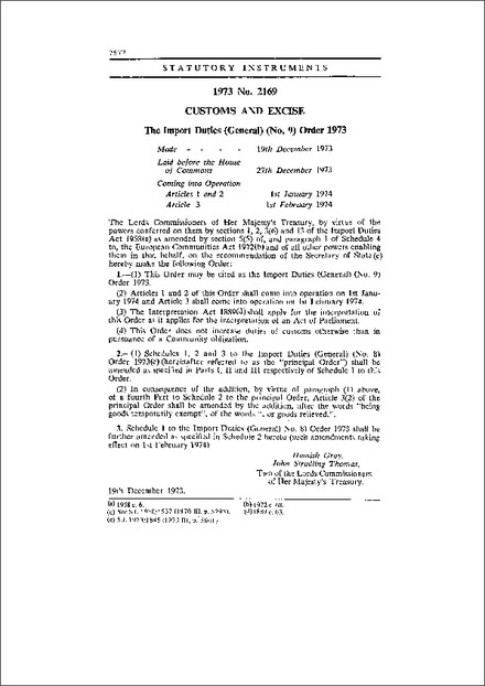 The Import Duties (General) (No. 9) Order 1973