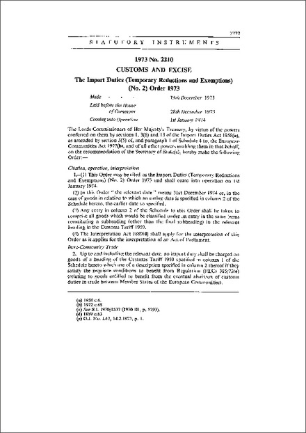 The Import Duties (Temporary Reductions and Exemptions) (No. 2) Order 1973