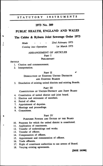 The Calder & Ryburn Joint Sewerage Order 1973