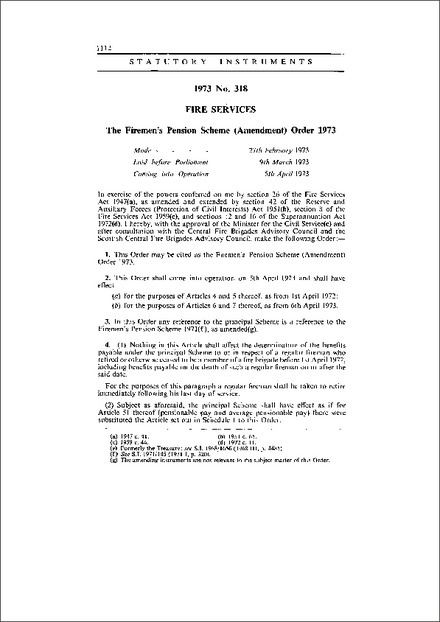 The Firemen's Pension Scheme (Amendment) Order 1973