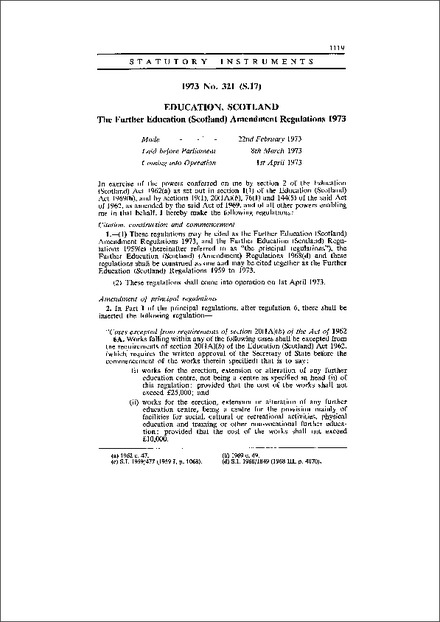 The Further Education (Scotland) Amendment Regulations 1973