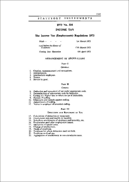 The Income Tax (Employments) Regulations 1973