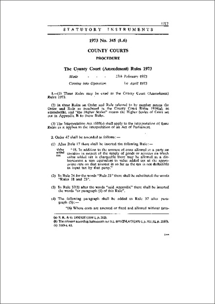 The County Court (Amendment) Rules 1973