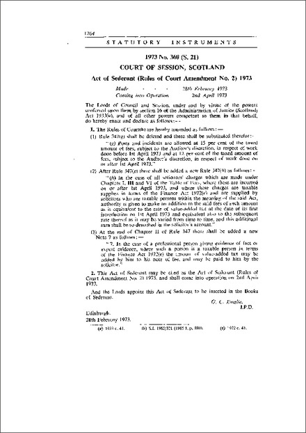 Act of Sederunt (Rules of Court Amendment No. 2) 1973