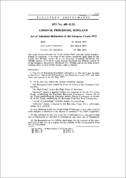 Act of Adjournal (References to the European Court) 1973
