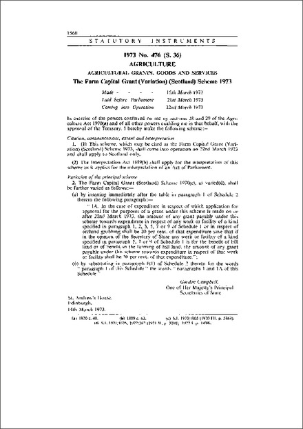 The Farm Capital Grant (Variation) (Scotland) Scheme 1973