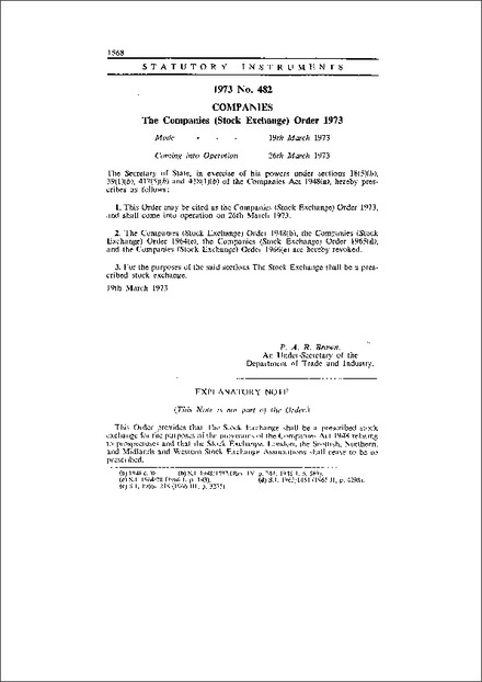 The Companies (Stock Exchange) Order 1973