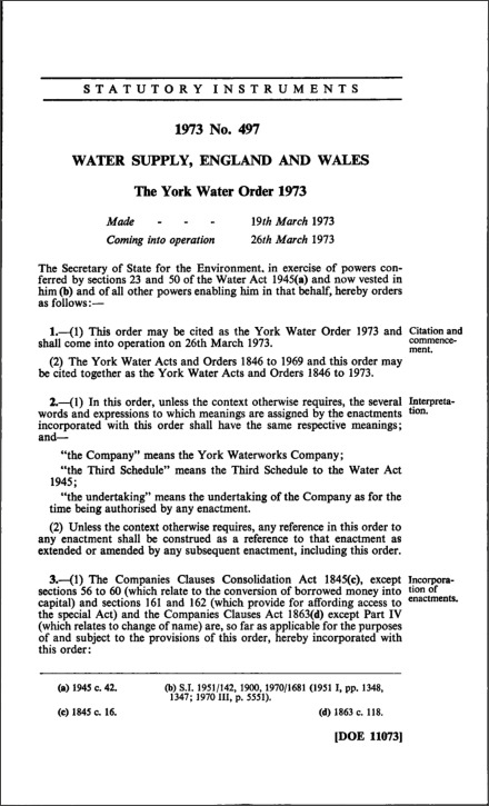 The York Water Order 1973