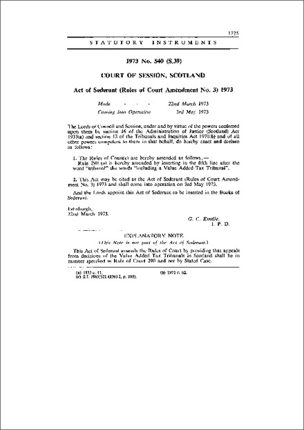 Act of Sederunt (Rules of Court Amendment No. 3) 1973