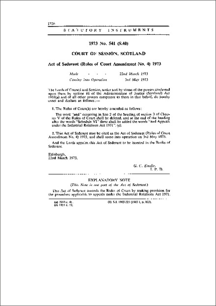 Act of Sederunt (Rules of Court Amendment No. 4) 1973