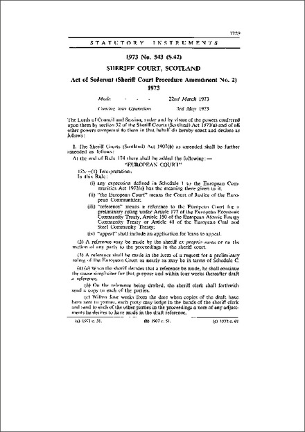 Act of Sederunt (Sheriff Court Procedure Amendment No. 2) 1973
