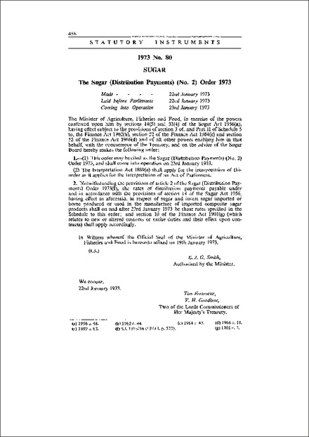 The Sugar (Distribution Payments) (No. 2) Order 1973
