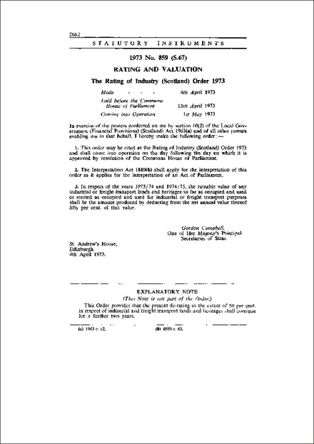 The Rating of Industry (Scotland) Order 1973
