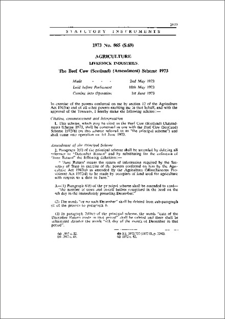 The Beef Cow (Scotland) (Amendment) Scheme 1973