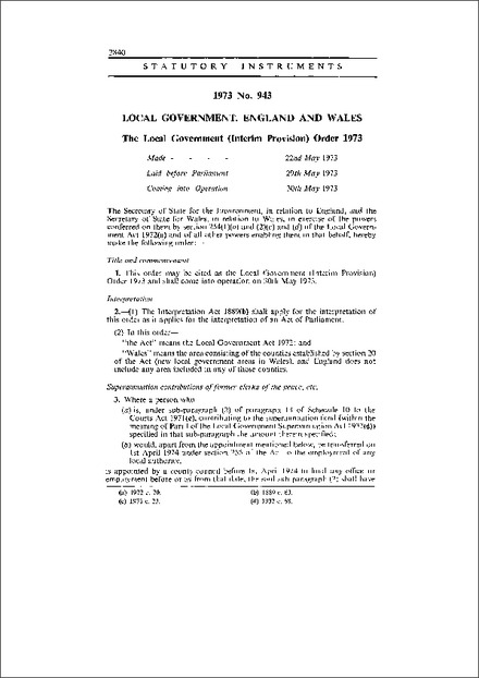 The Local Government (Interim Provision) Order 1973