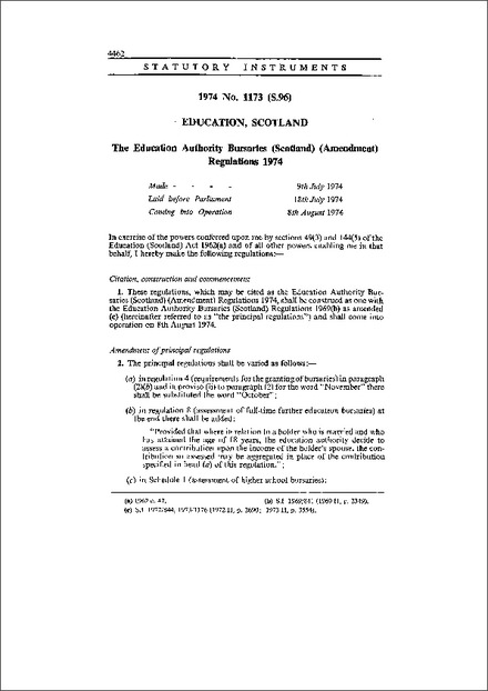 The Education Authority Bursaries (Scotland) (Amendment) Regulations 1974