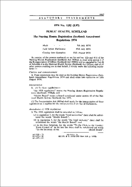 The Nursing Homes Registration (Scotland) Amendment Regulations 1974