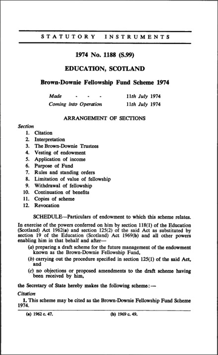 Brown-Downie Fellowship Fund Scheme 1974