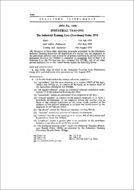 The Industrial Training Levy (Petroleum) Order 1974