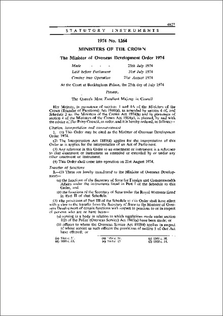 The Minister of Overseas Development Order 1974