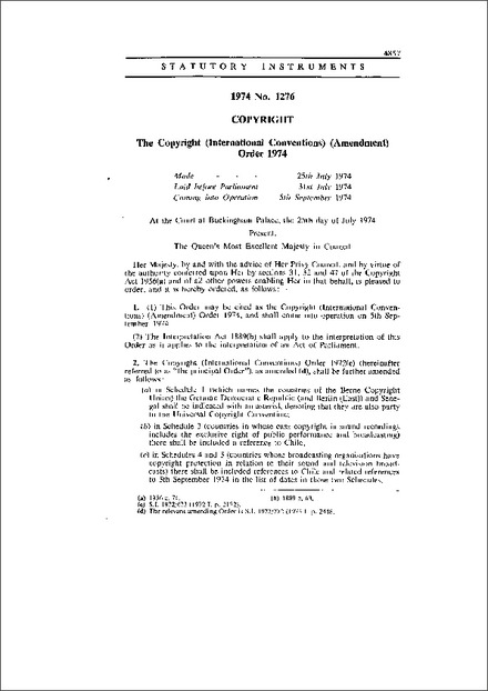 The Copyright (International Conventions) (Amendment) Order 1974