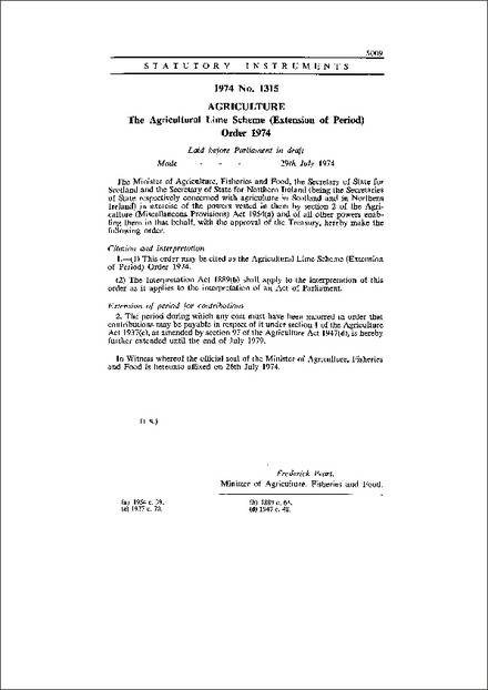 The Agricultural Lime Scheme (Extension of Period) Order 1974