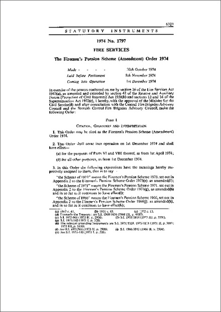 The Firemen's Pension Scheme (Amendment) Order 1974