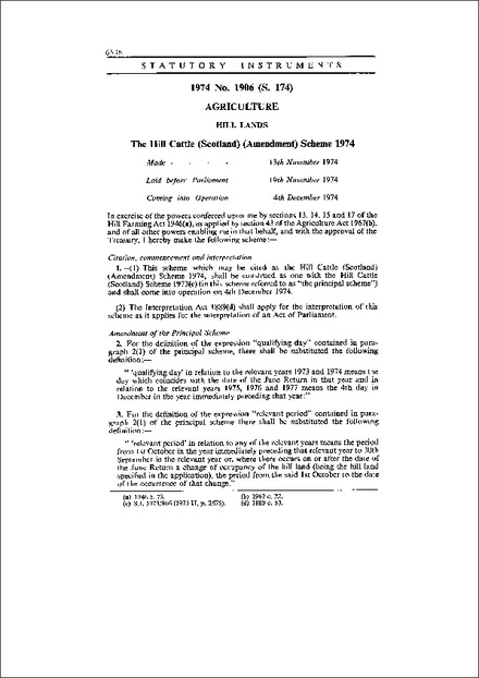 The Hill Cattle (Scotland) (Amendment) Scheme 1974