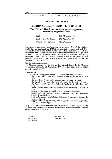 The National Health Service (Charges for Appliances) (Scotland) Regulations 1974