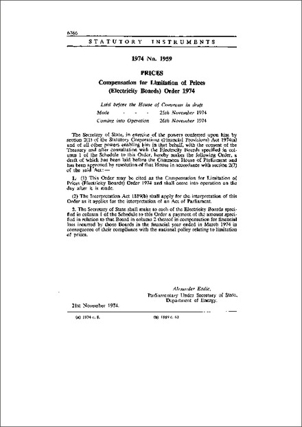 Compensation for Limitation of Prices (Electricity Boards) Order 1974