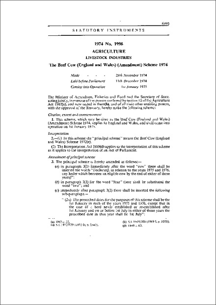 The Beef Cow (England and Wales) (Amendment) Scheme 1974