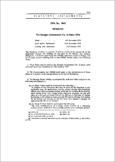 The Designs (Amendment No. 2) Rules 1974