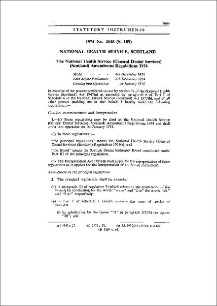 The National Health Service (General Dental Services) (Scotland) Amendment Regulations 1974