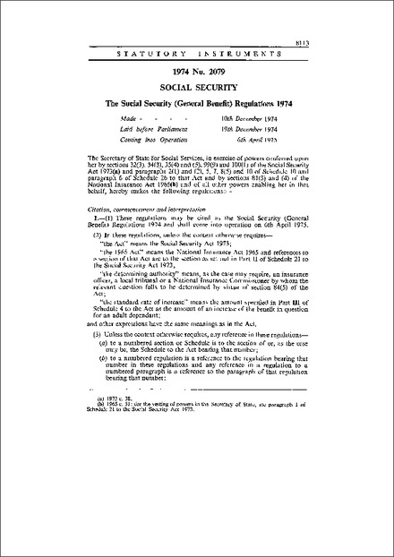 The Social Security (General Benefit) Regulations 1974