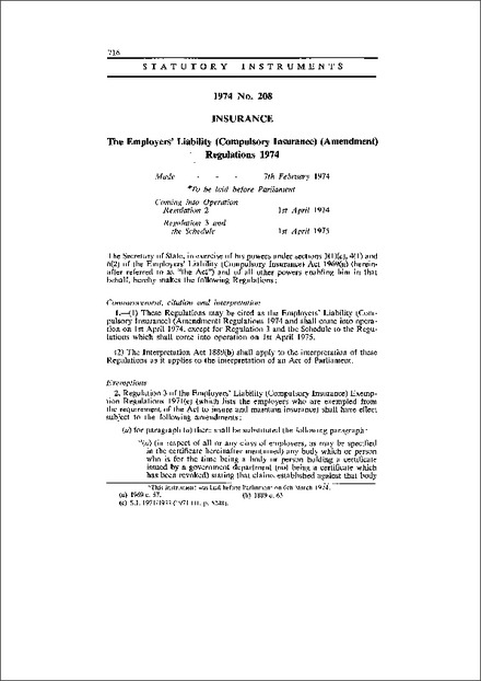 The Employers' Liability (Compulsory Insurance) (Amendment) Regulations 1974