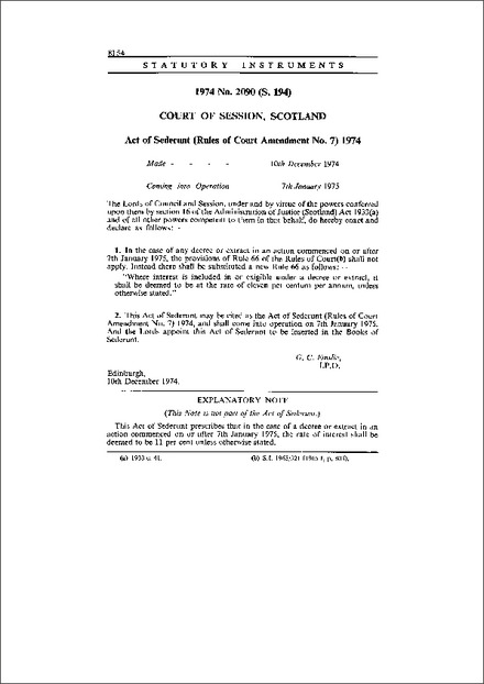 Act of Sederunt (Rules of Court Amendment No. 7) 1974