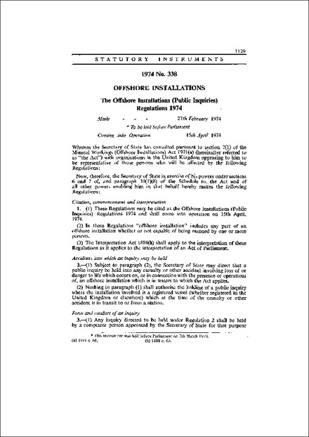 The Offshore Installations (Public Inquiries) Regulations 1974